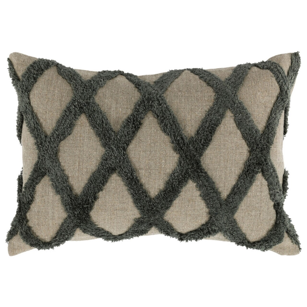 Saltoro Sherpi Lo 14 x 20 Lumbar Linen Accent Throw Pillow, Tufted Diamond Pattern, Green-
